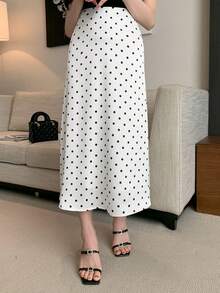 DAZY Spring & Summer Polka Dot Allover Print Color Block Cocktail Dress, Elegant Bodycon Mermaid Skirt For Party, Wedding, Prom, Formal Occasion - White - View 9