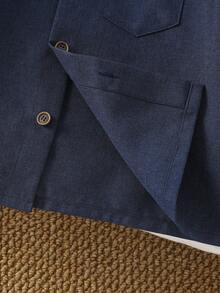 SHEIN Kemeja Lengan Pendek Patchwork Sederhana untuk Anak Laki-laki, Pakaian Kasual Sehari-hari - Navy Blue - View 6