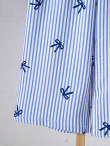 Elladie kids Young Girl Textured Fabric Short Sleeve Button Back T-Shirt & Casual Long Pants 2-Piece Set - Blue - View 7