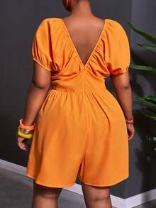 Slaydiva New Early Spring, Spring And Summer Music Festival, Valentine's Day, Easter, Bohemian Style, Nomadic Style, Casual And Simple Basic Style, Cruise Party, Birthday Party, Daily Date, Casual Vacation, Elegant Commuting, Deep V-Neck, Cover Sleeve, Loose Fit, Shorts, Orange Pants, Women's Jumpsuit -A - Orange - View 3