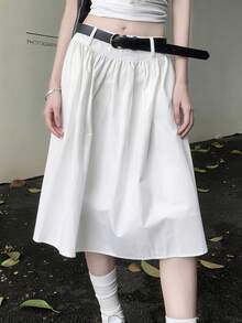 K-Vae Women's Casual Daily Commute Simple White A-Line Skirt, Without Belt - White - View 3