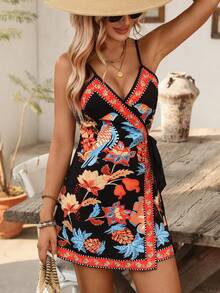 Swim Vcay Women's Summer Beach Bohemian Style Printed Front Open Side Tie Waist Cover Up Dress - Multicolor - View 5