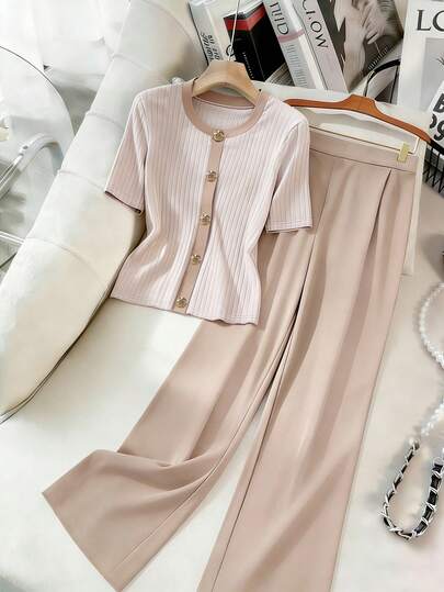 Franclia 杏色宽松针织两件套，休闲居家、通勤、户外皆宜，舒适百搭