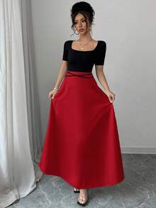 Vestido de mujer qipao elegante y entallado a la cintura, con manga corta, cuello cuadrado, diseño de lazo en la cintura y estampado floral de estilo chino novedoso - Multicolor 10 - Ver 6
