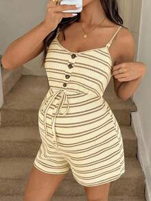 SHEIN Nursing Sleeveless Striped Comfortable Summer Jumpsuit - Apricot - View 7