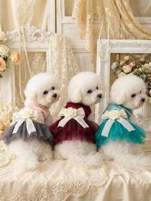 PETSIN 1件宠物立体花朵连衣裙，小型犬、猫咪通用款，公主风婚纱礼服，适合春夏穿着 - 彩色 - 查看 2