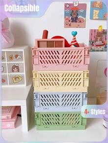 1Pc Foldable Plastic Storage Box, Desktop Organizer For Stationery, Washi Tape, Makeup & Skincare, Collapsible Basket For Students - Multicolor - View 1