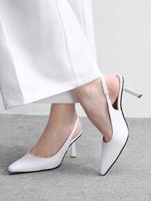 CUCCOO BIZCHIC 简约纯色露跟女式高跟鞋，休闲通勤两相宜，圣诞节必备 - 純白色 - 查看 3