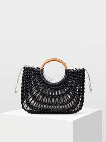 MOTF PREMIUM WOMEN'S WOVEN RING HANDLE TOTE BAG - Black - View 2