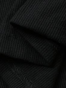 FRIFUL Damen Frühling/Sommer kariertes Schleife-Dekor Quadrat-Kragen Langarm Figurbetontes vielseitiges T-Shirt - Schwarz - Übersicht 6