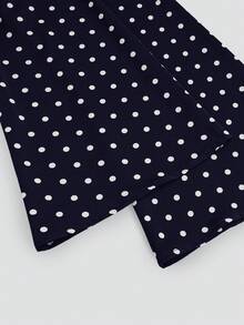 Lyrianda Áo kiểu dáng rộng rãi, tay dài, chấm bi đen trắng, ôm eo, có nơ trang trí ở vai, kiểu dáng thường ngày, cỡ lớn. - Màu xanh hải quân - Xem 5