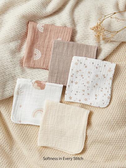 Cozy Pixies Bộ 5 yếm ăn cho bé bằng vải cotton nhăn nhiều màu, thoải mái và mềm mại, phù hợp cho trẻ sơ sinh, thích hợp cho mọi mùa, được chứng nhận bởi Oeko-Tex.