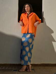 EURMUSE Sunburst Jacquard Maxi Skirt & Vibrant Poplin Shirt Set – Color-Block Summer Look, Effortless Day-To-Night Style, Mix & Match Summer Style, Breathable Cotton Fabric - Multicolor - View 7