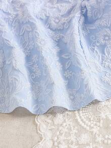 SHEIN 1pc Baby Girls Peter Pan Collar Jacquard Sleeveless Ruffled Casual Elegant Princess Dress, Suitable For Summer Outings, Travel, Birthday Party, Photography And Other Occasions - Blue - View 6