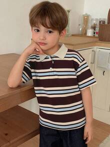 DAZY 男童基本款条纹印花短袖T恤 - 棕色 - 查看 5