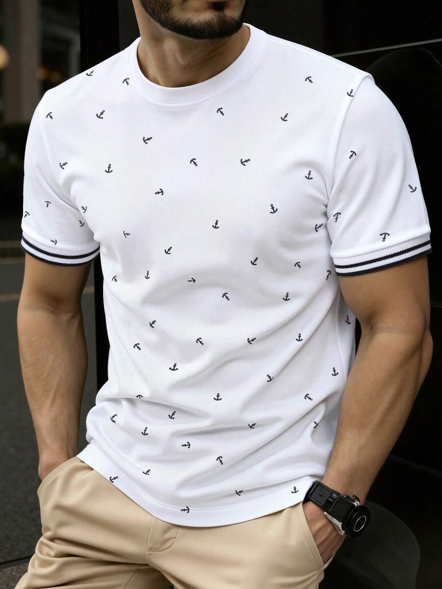 Manfinity Homme 男士印花休闲短袖T恤，时尚街头嘻哈风格 - 白色 - 查看 1