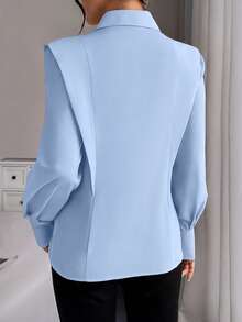 SHEIN Clasi Ruffled Slim Fit Button Design Women Shirt - Baby Blue - View 2