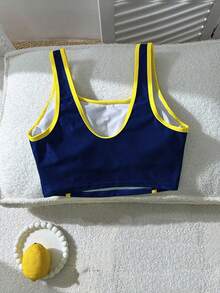 Swim Vcay 女士夏季沙滩休闲度假巴西字母印花泳衣上衣 - 藏蓝色 - 查看 2