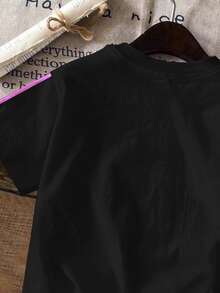 两件套少女休闲时尚彩色韩流女团字母星星印花套装，个性化酷炫数字67图案，趣味六七图案，韩流风格印花服装，彩色卡通人物两件套，时尚黑色，韩流粉丝礼物，学院风运动衫风格时尚女童装，姐妹装，适合度假、派对、日常穿着、演唱会等场合，圆领短袖短裤两件套夏季必备 - 彩色 - 查看 4