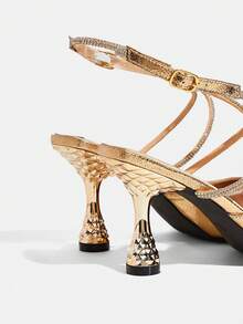 CUCCOO TILAWA Women Shoes Pointed High Heel High Heel Champagne Simple Rhinestone Back Strap Women's Shoes Fashion Gorgeous Party Banquet Women's High Heel Sandals Women's Shoes Summer Shoes - Champagne - View 5