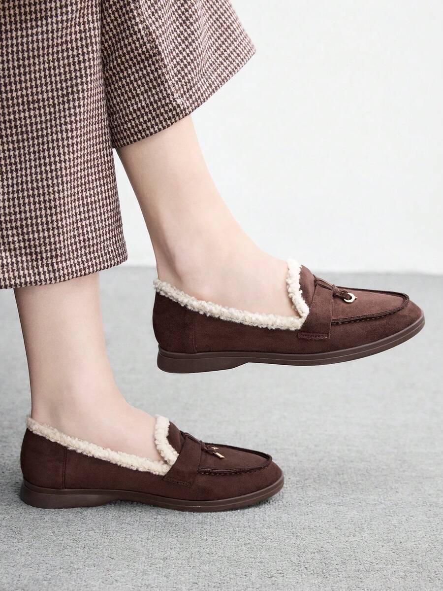 CUCCOO BIZCHIC Women's Casual Commuter Patchwork Faux Fur Slip-On Loafers - Coffee Brown - View 1