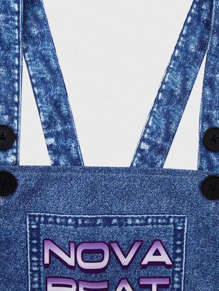 SHEIN Peto de punto con estampado de estrellas para niñas preadolescentes, de moda para volver al colegio, conjunto personalizado para primavera, verano y otoño - Neblina azul - Añade 3