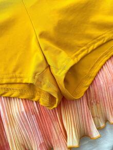 Teen Girls' Sunset Tie Dye Tie Neck V-Neck Fitted Cami Top And Layered Ruffle Mini Skirt Set, Suitable For Holiday, Date, Afternoon Tea, Beach, Cruise, City Trip, Music Festival, Boho Vacation - Orange - View 8