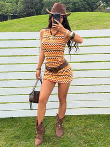 SHEIN EZwear Đầm ôm sát dệt kim dành cho nữ - trái cam - Xem 10