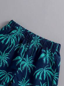 SHEIN 2件套幼儿男童度假绿色热带植物图案短袖衬衫+松紧腰短裤套装，童装。幼儿服装，幼儿衬衫，幼儿短裤，婴儿套装，6个月-3岁 - 黑色 - 查看 3