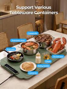 Teckwe 电加热砧板食物保温盘 | 带耐热垫的食物保温垫，10秒快速加热，24x15英寸，5档温度，4个定时器，儿童锁，自助餐食物保温器 - 美规插头 - 美規A型插(110-127V) - 查看 6