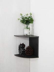 Estantería de pared triangular de montaje en esquina negra, organizador de almacenamiento de múltiples capas para ahorrar espacio en la cocina, el baño y la sala de estar, estantería flotante decorativa - Negro - Ver 2
