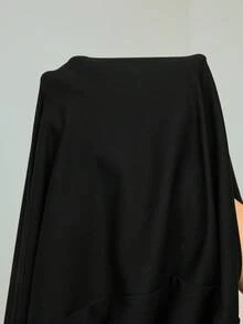 SHEIN Tall 纯色方领修身黑色长袖连衣裙，适合春夏穿着 - 黑色 - 查看 8