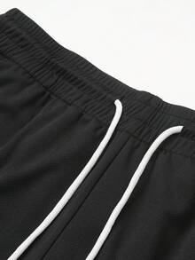 GymBeat Men's Casual Graphic Print Drawstring Waist Sports Shorts, Summer - Black - View 4
