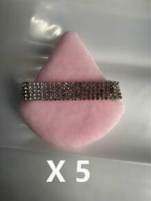 Diamond-Studded Triangular Powder Blotting Soft Crystal Velvet Setting Powder Puff Makeup Powder Blotting Sponge Beauty Fan-Shaped Sponge Tool - Pink - View 8