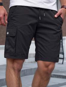 Manfinity Homme 男士休闲弹力腰多口袋工装短裤，适合日常休闲穿着、周末外出、旅行、与朋友聚会等场合。这款百搭短裤是男士衣橱必备单品，也是送给男友或丈夫的绝佳礼物。 - 黑色 - 查看 7