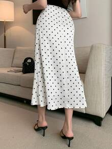 DAZY Spring & Summer Polka Dot Allover Print Color Block Cocktail Dress, Elegant Bodycon Mermaid Skirt For Party, Wedding, Prom, Formal Occasion - White - View 5