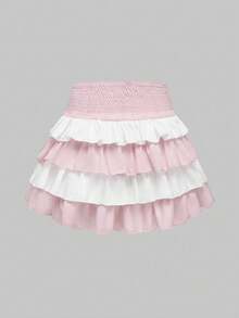 ROMWE J-Fashion Chân váy ngắn nữ phối màu tương phản, kiểu dáng thường ngày. - Hồng - Xem 2