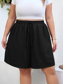 SHEIN CURVE+ Quần short nữ dáng ôm size US22, thích hợp cho lễ hội âm nhạc, kỳ nghỉ biển, phong cách boho, thời trang xuân hè, dáng rộng thoải mái, cơ bản hàng ngày, đa năng, ôm sát, cạp chun, kiểu dáng đơn giản, đi chơi, mùa hè châu Âu, sân bay, phong cách boho, kỳ nghỉ, quần short dáng ôm, phong cách cổ điển, quần short thoải mái, quần short rộng rãi, quần short Bermuda. - màu đen - Xem 6