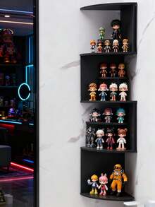 Estantería de pared triangular de montaje en esquina negra, organizador de almacenamiento de múltiples capas para ahorrar espacio en la cocina, el baño y la sala de estar, estantería flotante decorativa - Negro - Ver 8