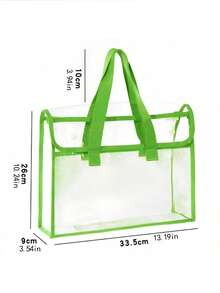 1pc Large Capacity Transparent Waterproof PVC Handbag With Expandable Mesh Storage Pouch - Portable For Office Supplies Etc. - Available In Green, Blue, Beige File Organizer Bag | Fashionable Storage Bag | PVC Storage - Multicolor - View 4