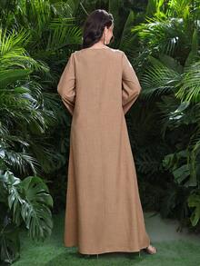 Al Najma Đầm maxi dài tay dáng rộng thoải mái với tua rua, kiểu áo choàng dài truyền thống Thổ Nhĩ Kỳ và Ả Rập. - màu nâu - Xem 2