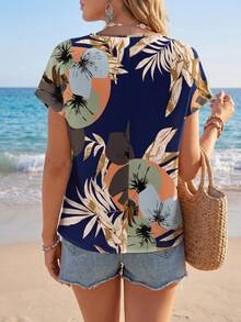 Sylviya Retro Floral Print Round Neck Women Casual Shirt For Summer Suitable For Going Out Chic Blouses For Women,Vacation - Multicolor - View 2