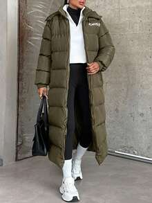 EURMUSE Hooded Keeping Warm Long Padded Coat - Green - View 1