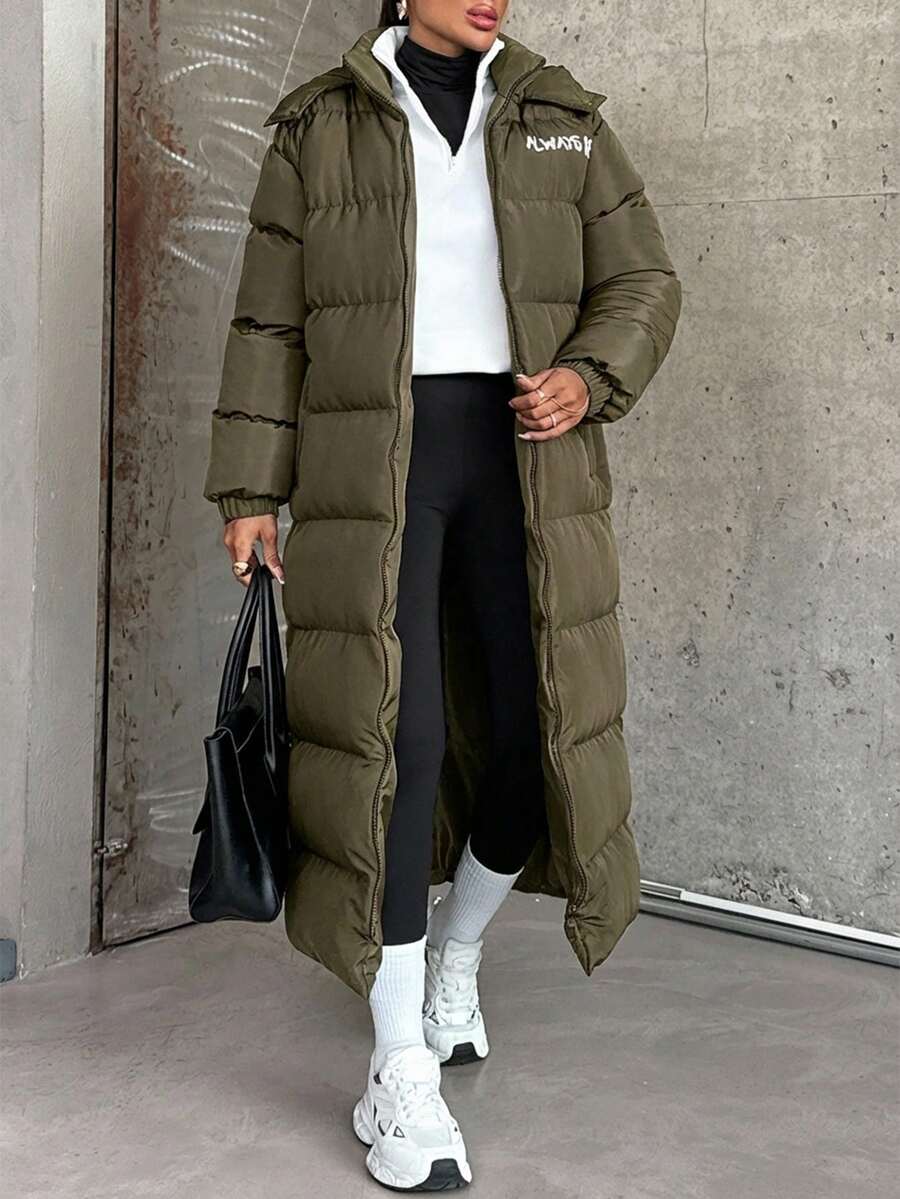 EURMUSE Hooded Keeping Warm Long Padded Coat - Green - View 1