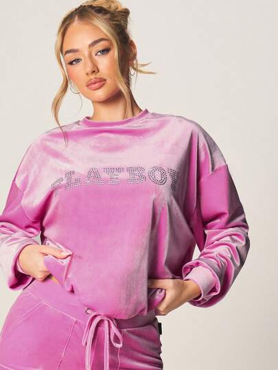 Missguided x Playboy Sudadera oversize con efecto tie-dye y logo con rhinestones, cuello redondo, manga larga, estilo casual y cómodo