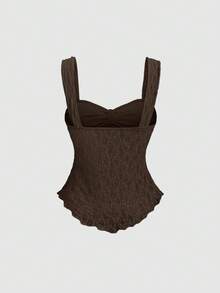Sweetra Cropped Tube Top With Bowknot & Textured Print - Brown - View 2
