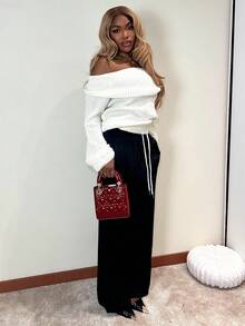 Mariisbox 露肩灯笼袖套头衫，Y2K 90年代风格，休闲可爱，适合春夏、机场、度假、秋季、返校、秋冬日常穿着，圣诞节、感恩节皆宜，时尚百搭。 - 奶油色 - 查看 4