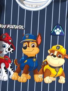 SHEIN | PAW Patrol Bộ đồ mùa hè cho bé trai, họa tiết sọc và hình chó, áo thun ngắn tay và quần short. - trắng - Xem 6