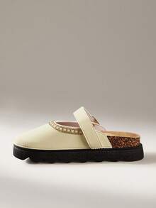 Solecia Women's Buckle Design Casual Fashion Platform Mules - Beige - View 4