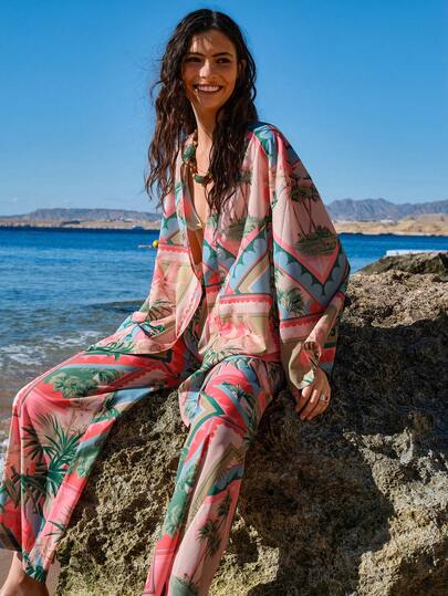 EURMUSE Kimono rilassato a stampa tropicale, collezione boho